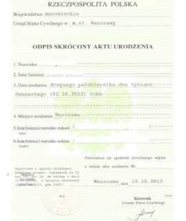 Odpis Skrócony Aktu Urodzenia (6 Pkt.)