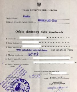 Odpis Skrócony Aktu Urodzenia (PRL, 1989 R. – 6 Pkt.)