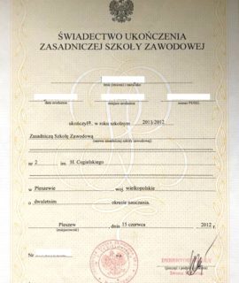 Świadectwo Ukończenia Zasadniczej Szkoły Zawodowej
