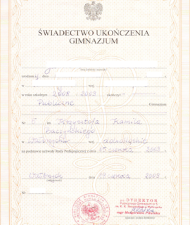 Świadectwo Ukończenia Gimnazjum