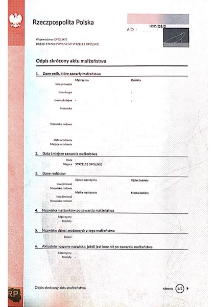 Odpis skrócony aktu małżeństwa (9 pkt.)