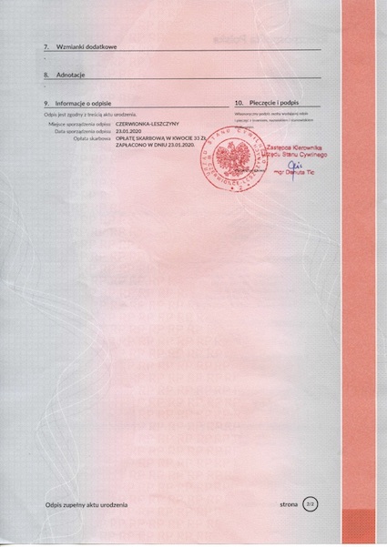 Odpis zupełny aktu urodzenia (10 pkt.) – Bild 2