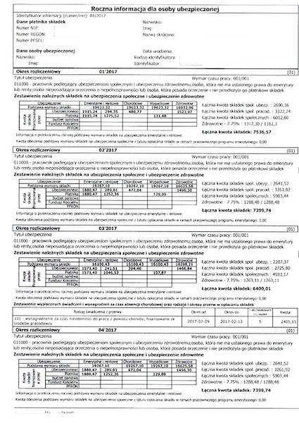 ZUS - roczna informacja dla osoby ubezpieczonej