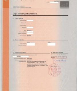 Odpis Skrócony Aktu Urodzenia (4 Pkt.)